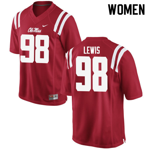 Women #98 John Lewis Ole Miss Rebels College Football Jerseys Sale-Red